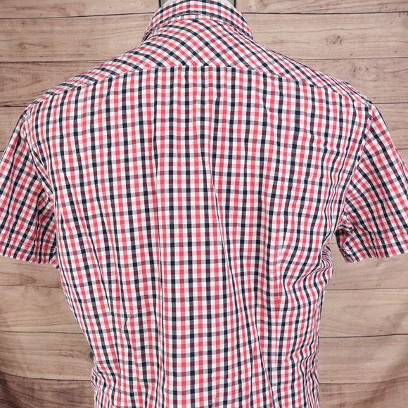 H&M SHORT SLEEVE RED BLACK CHECK BUTTON DOWN SHIRT MENS SZ M MEDIUM - Picture 5 of 7